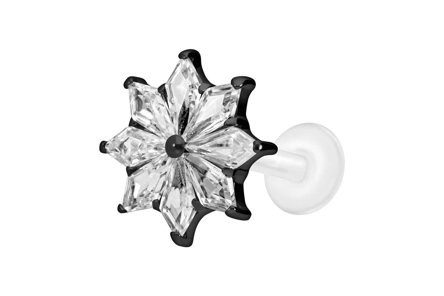 PTFE Labret Piercing mit Innengewinde + Titan-Aufsatz KRISTALLSTERN